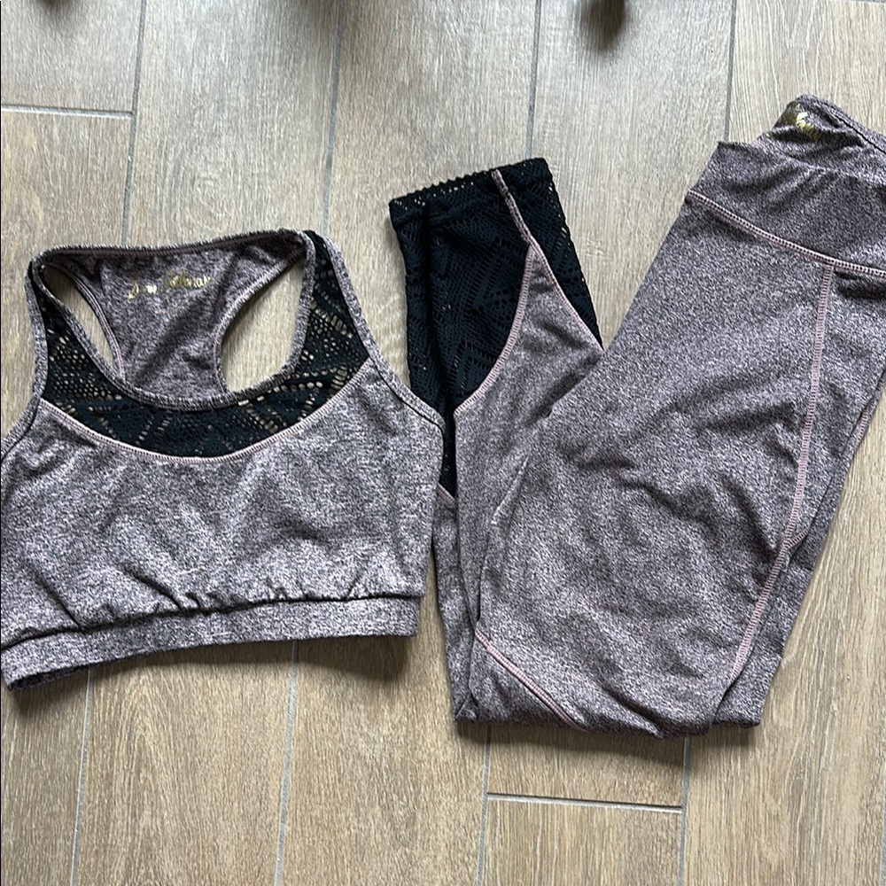 Sam Edelman Black and Pink Sports Top and Leggings Set with Lace details Sz Med
